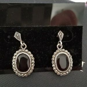Vintage Amber Marcasite stud STERLING Earrings